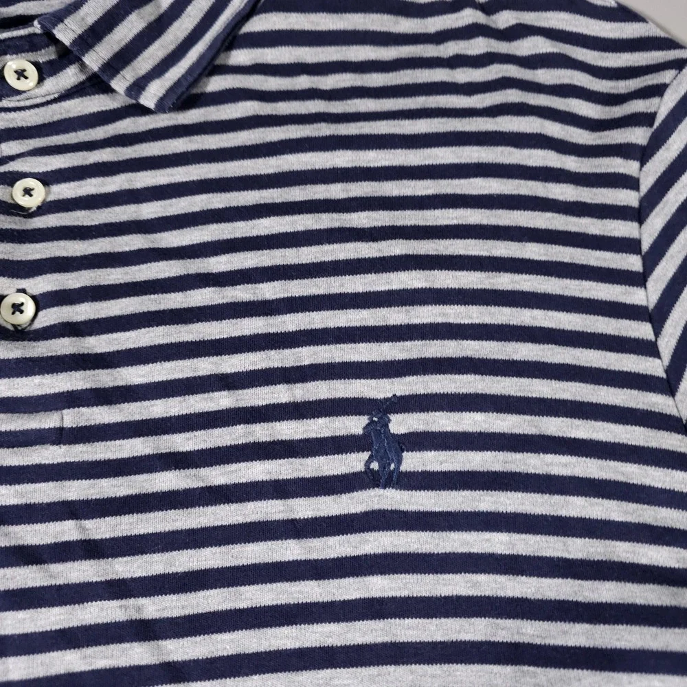 Polo Ralph Lauren Polo Shirt Mens XXL Blue Grey Striped Short Sleeve Pony Logo